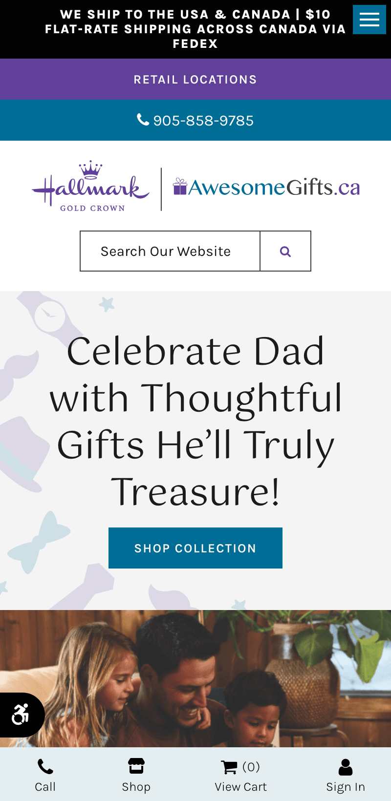 The mobile version of Hallmark's Awesome Gifts website.
