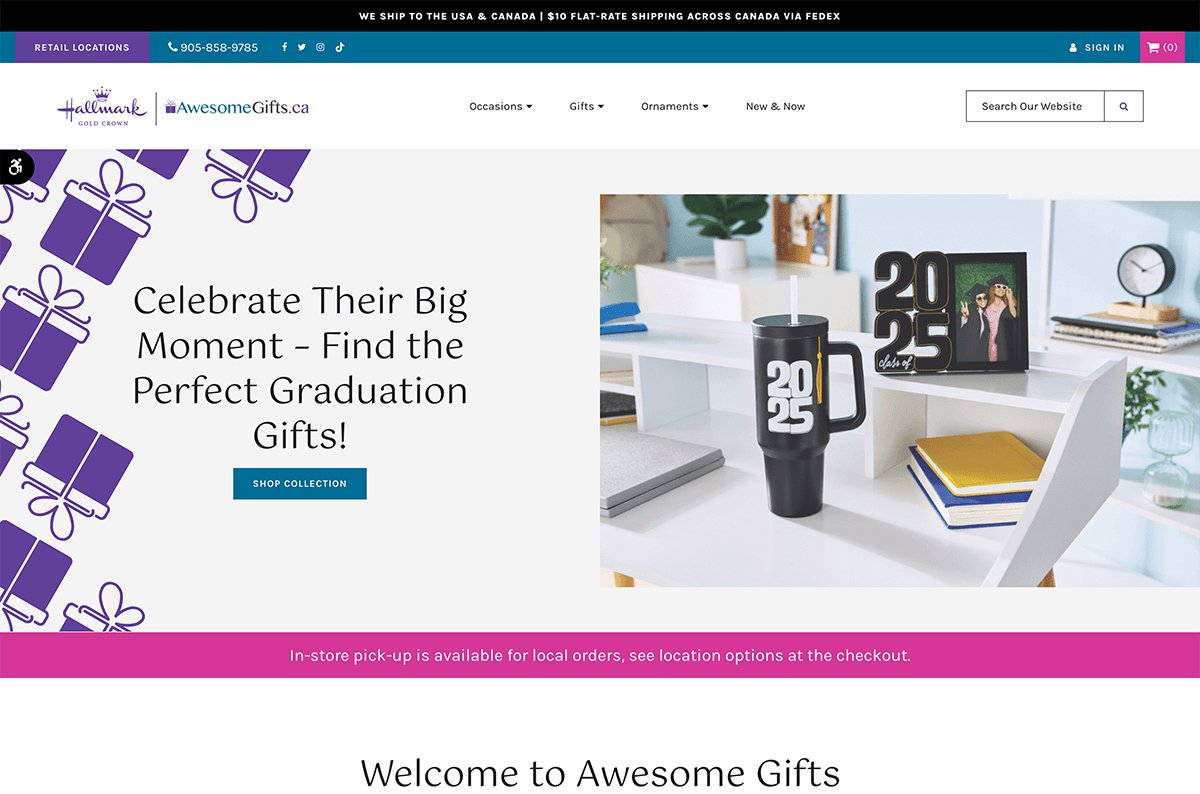 Hallmark's Awesome Gifts website is hosted on Tymbrel.
