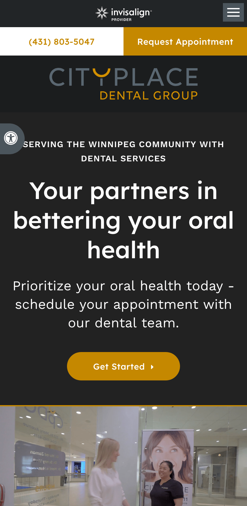 The mobile version of CityPlace Dental's website.