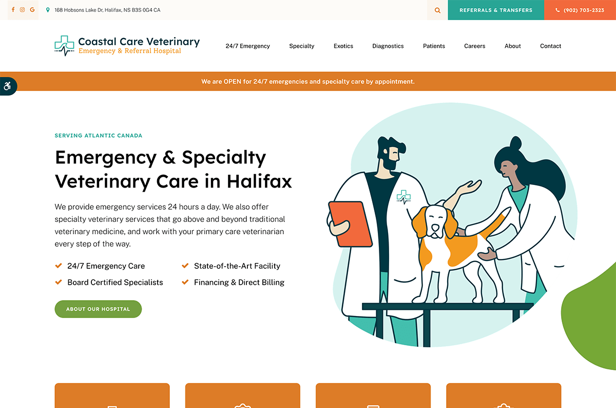 Coastal Care Veterinary Emergency & Referral Hospital's website is hosted on Tymbrel.