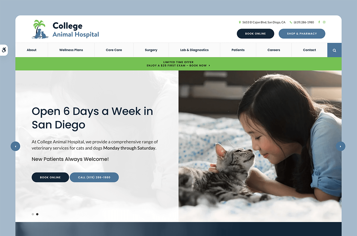 College Animal Hospital's website is hosted on Tymbrel.