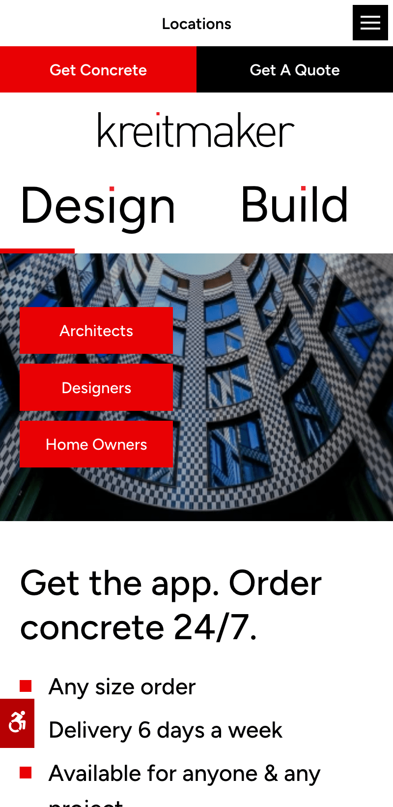 The mobile version of kreitmaker's website.