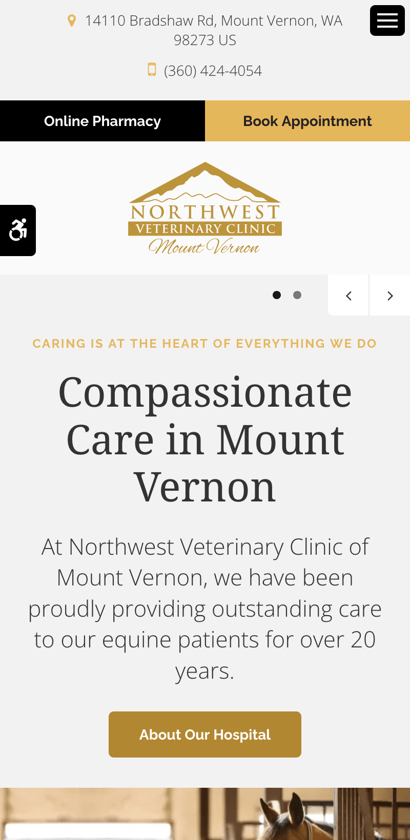 The mobile version of Northwest Veterinary Clinic of Mount Vernon's website.