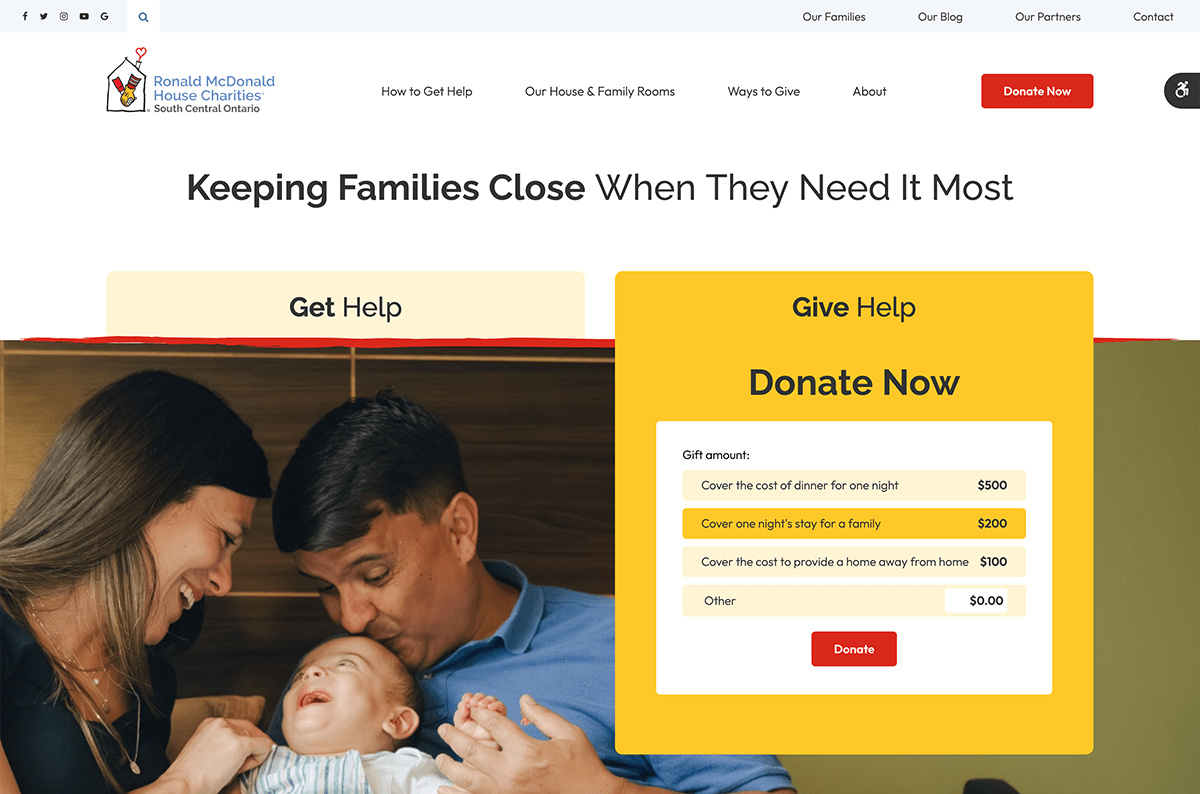 Ronald McDonald House Charities' website is hosted on Tymbrel.
