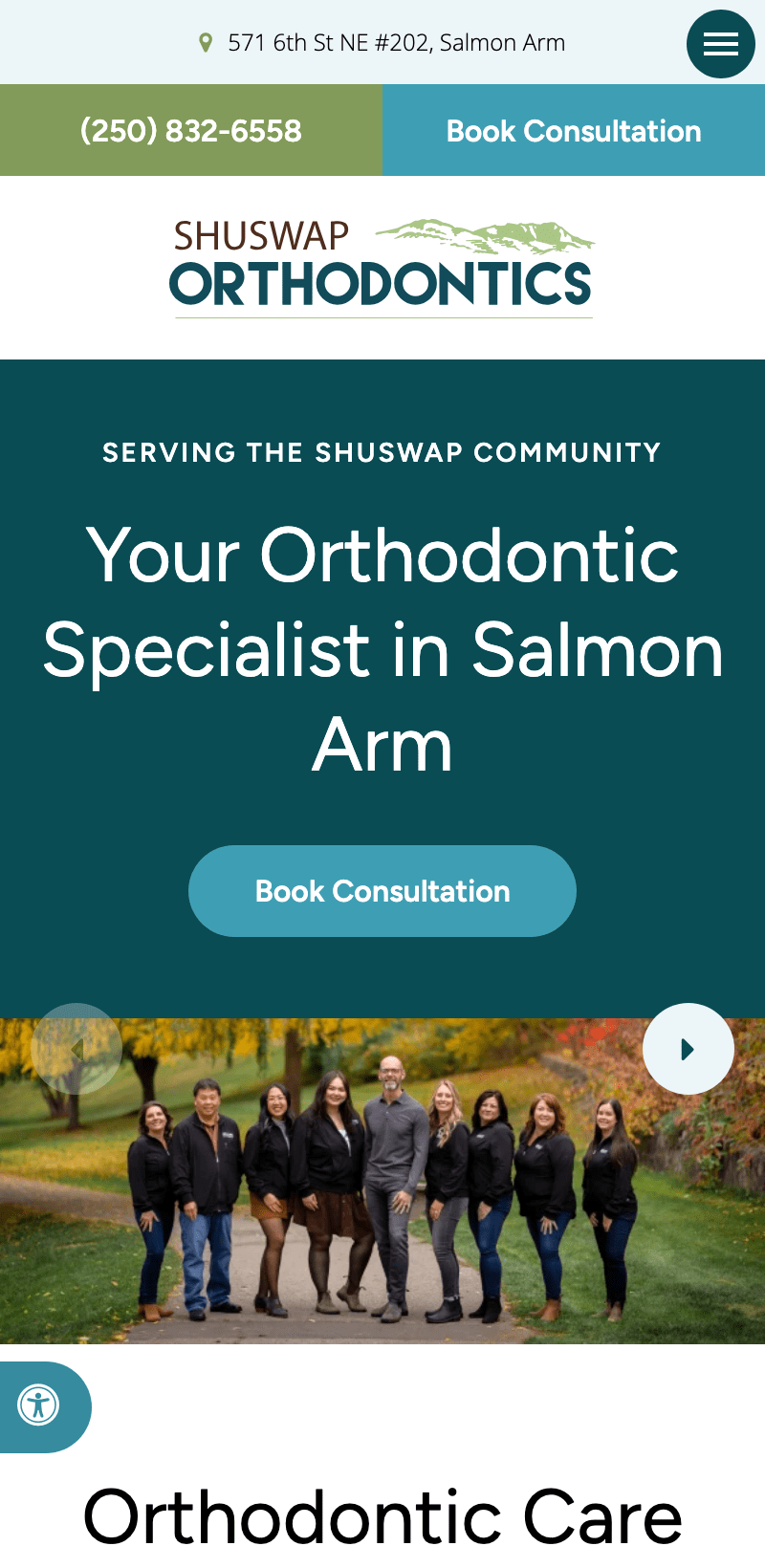 The mobile version of Shuswap Orthodontics' website.
