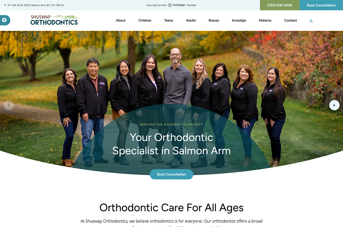 Shuswap Orthodontics' website is hosted on Tymbrel.