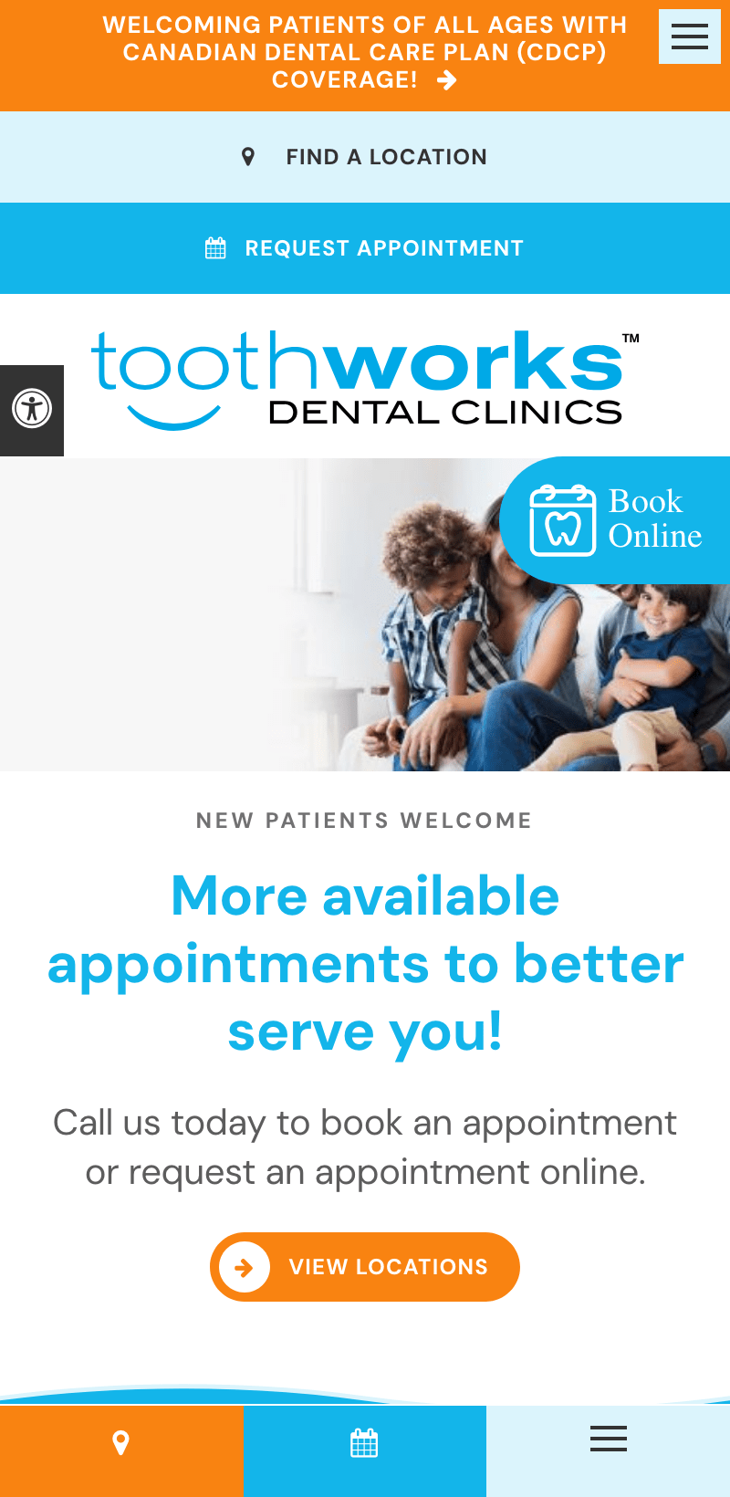 The mobile version of toothworks dental clinic's website.