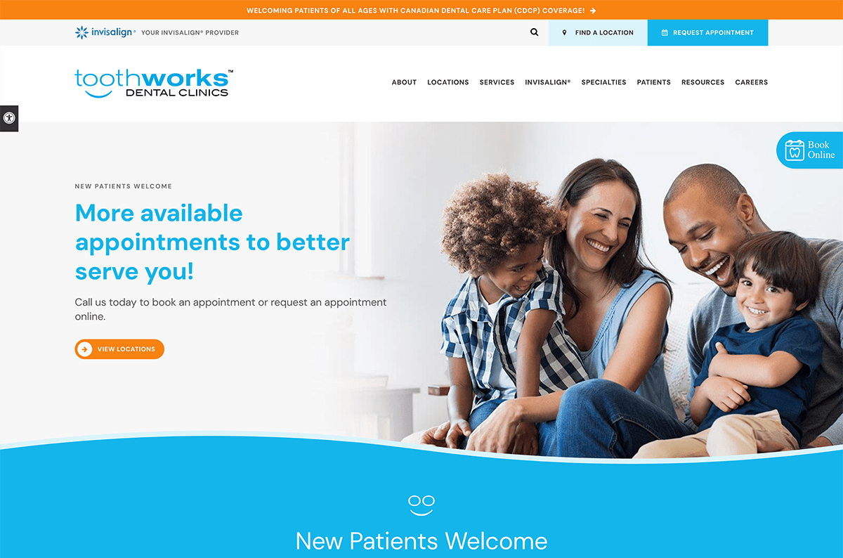Toothworks Dental Clinic's website is hosted on Tymbrel.