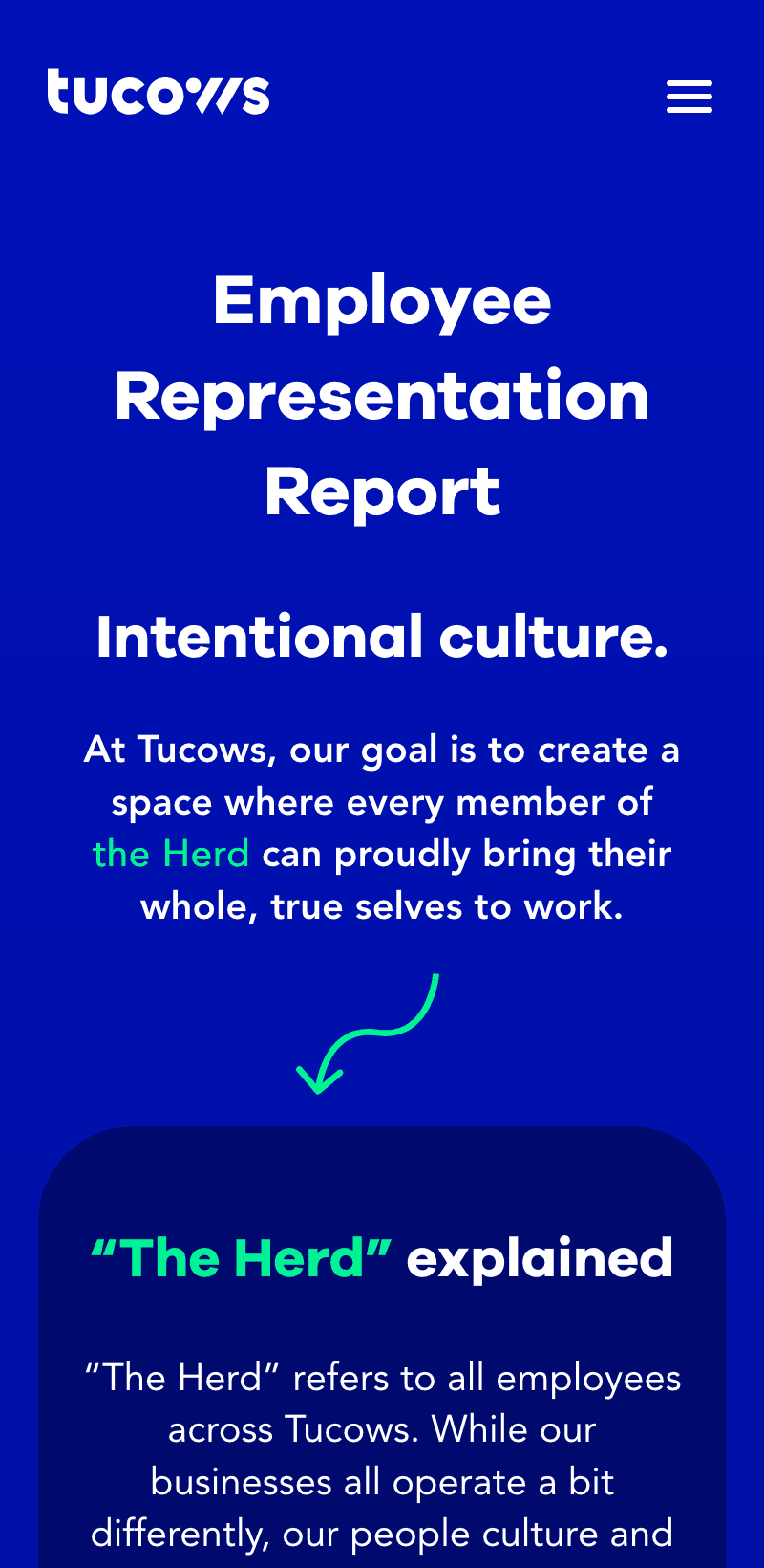 The mobile version of tucows' website.