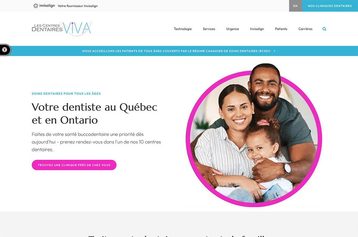 Les Centres Dentaire VIVA's website is hosted on Tymbrel.