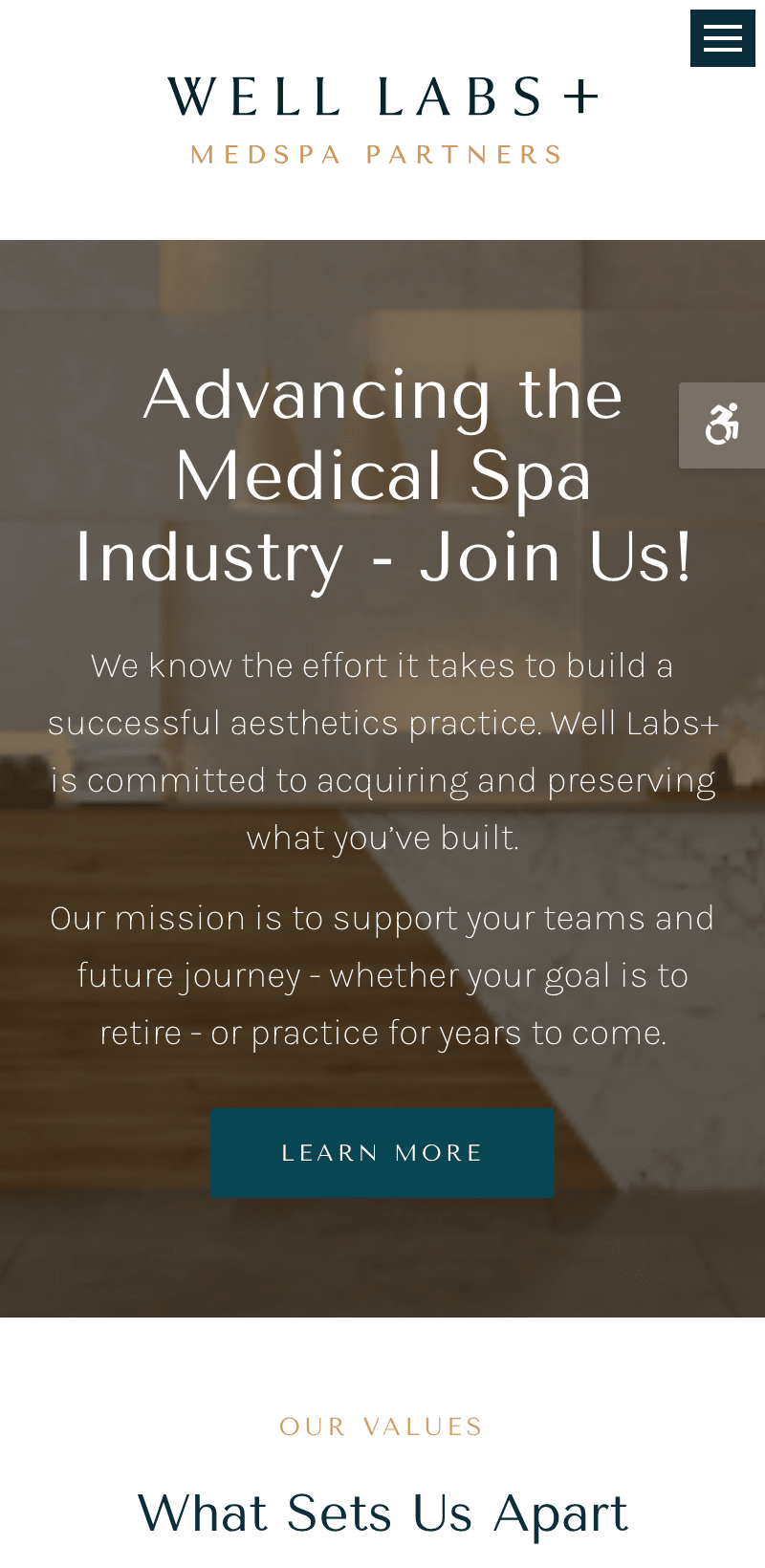 The mobile version of Well Labs+'s website.