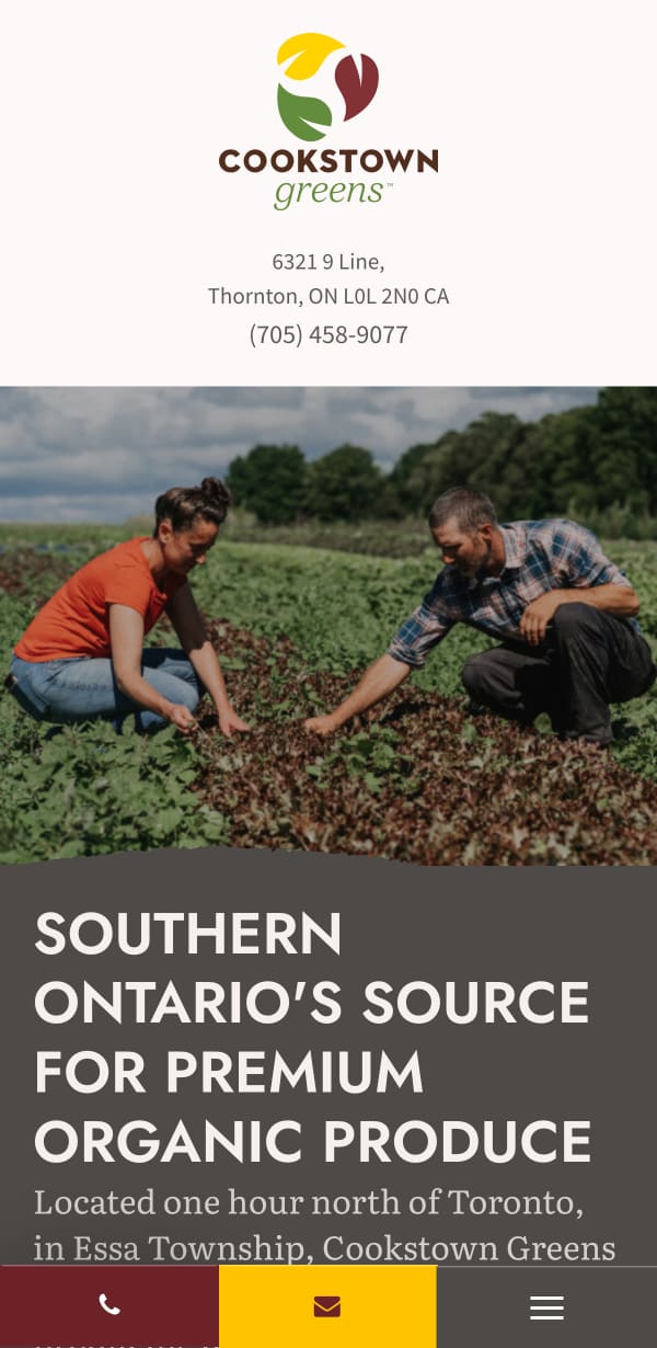 The mobile version of the Cookstown Greens website, which is hosted on Tymbrel.