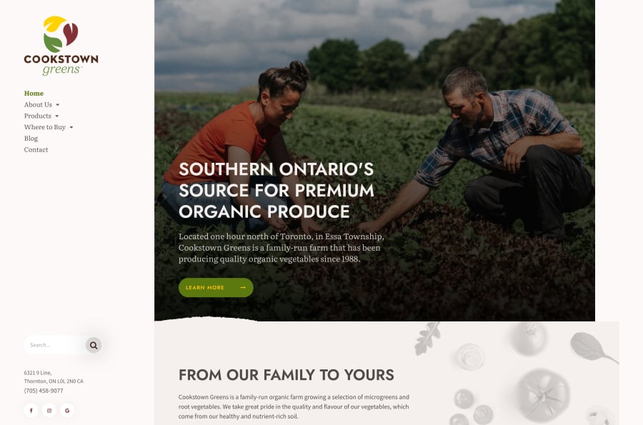 The desktop version of the Cookstown Greens website, which is hosted on Tymbrel.