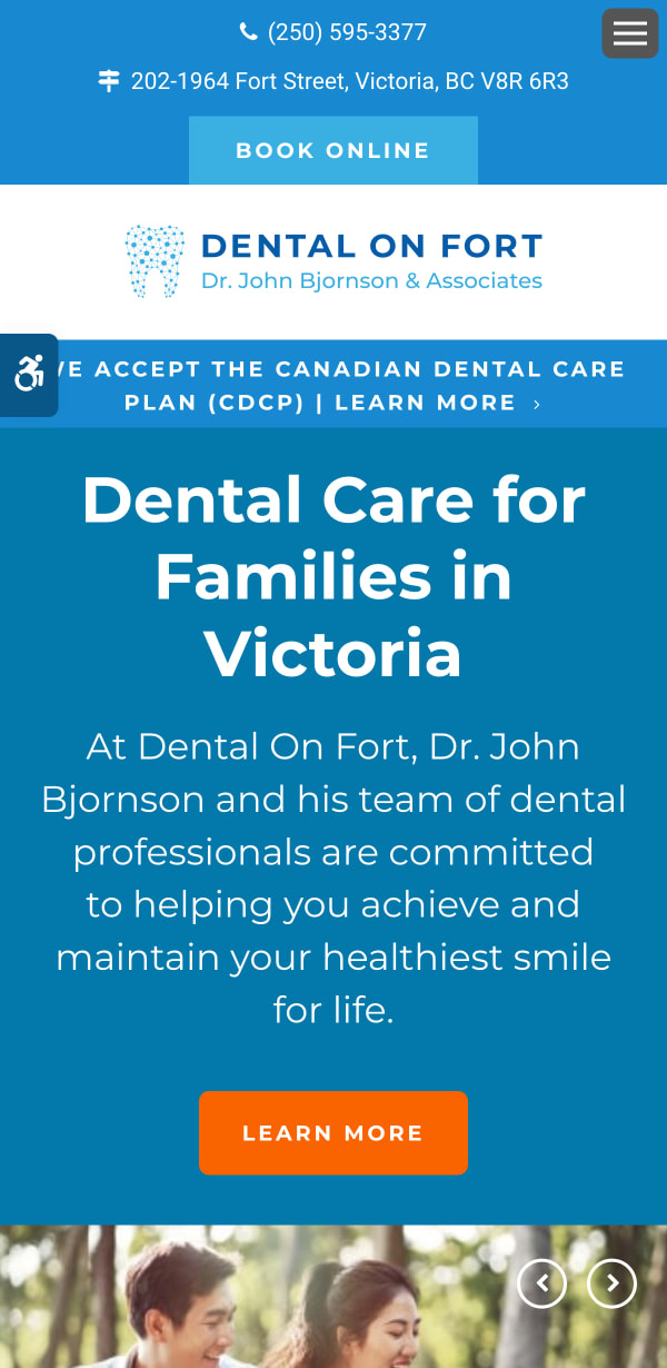 The mobile version of the Dental on Fort website, which is hosted on Tymbrel.