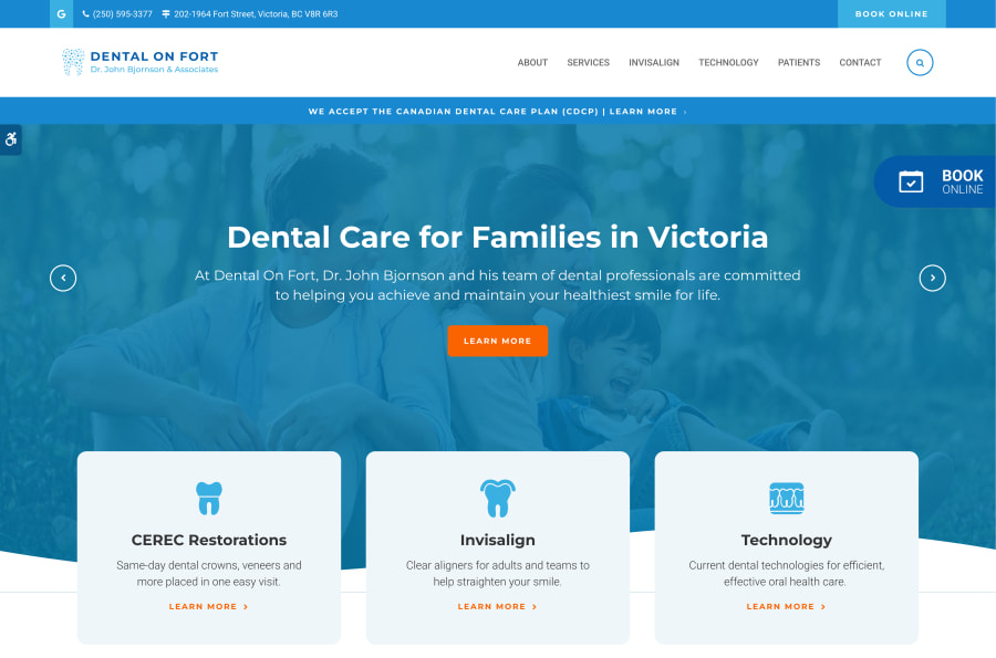 The desktop version of the Dental on Fort website, which is hosted on Tymbrel.