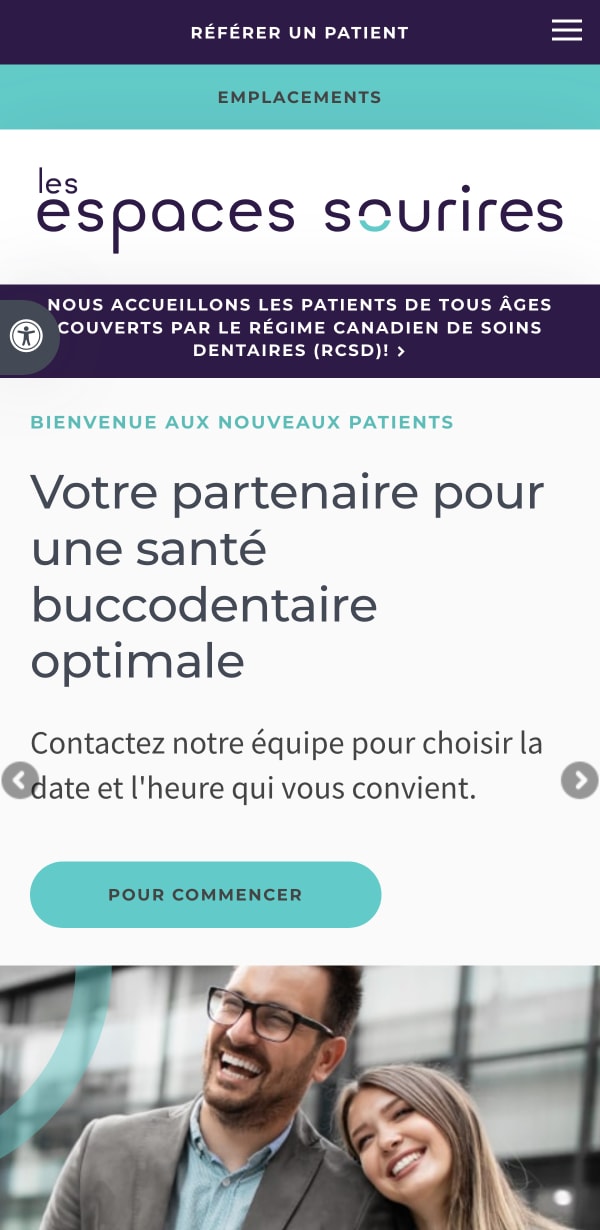 The mobile version of the Espaces Sourires website, which is hosted on Tymbrel.
