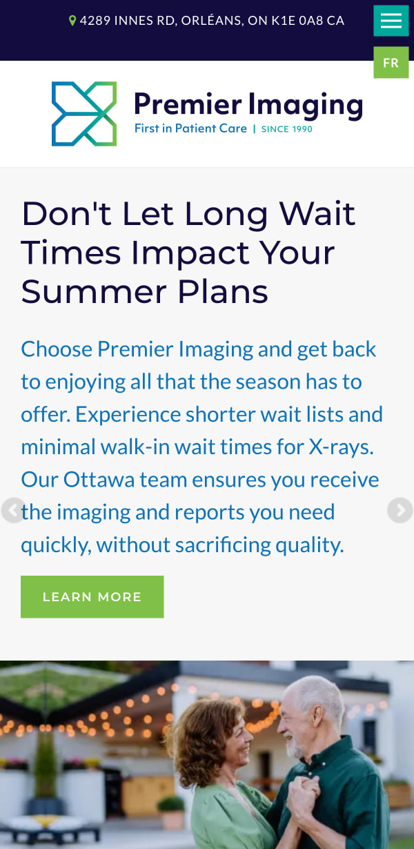The mobile version of the Premier Imaging website, which is hosted on Tymbrel.