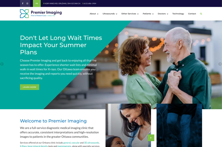 The desktop version of the Premier Imaging website, which is hosted on Tymbrel.