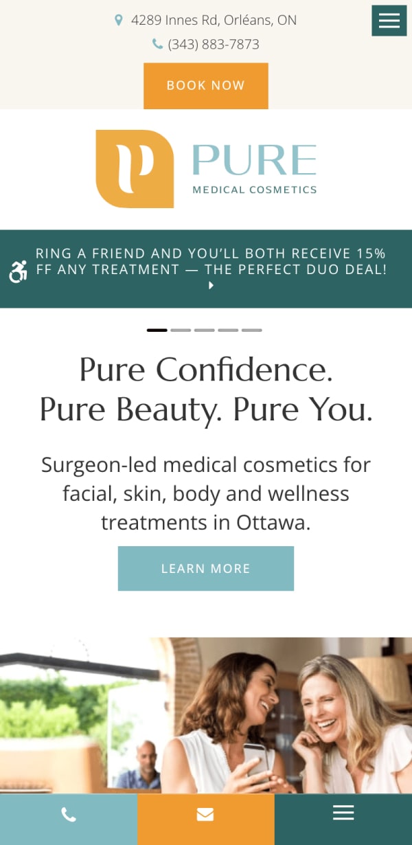The mobile version of the Pure Medical Cosmetics website, which is hosted on Tymbrel.