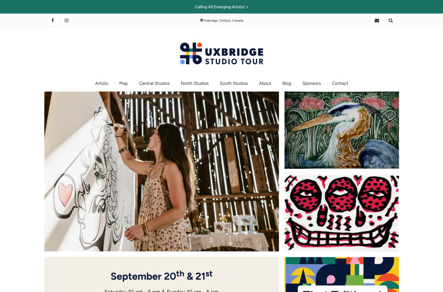 The desktop version of the Uxbridge Studio Tour website, which is hosted on Tymbrel.