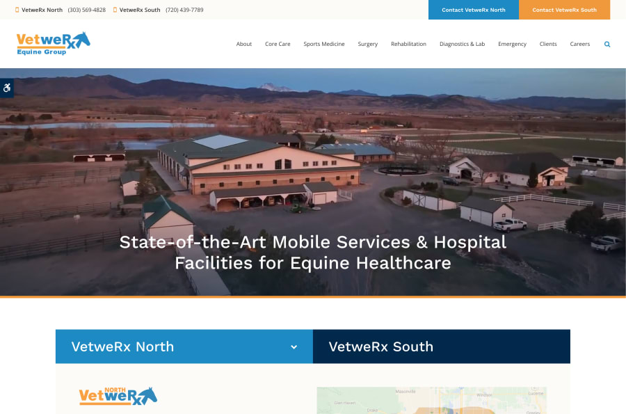 The desktop version of the VetweRx Equine Group website, which is hosted on Tymbrel.
